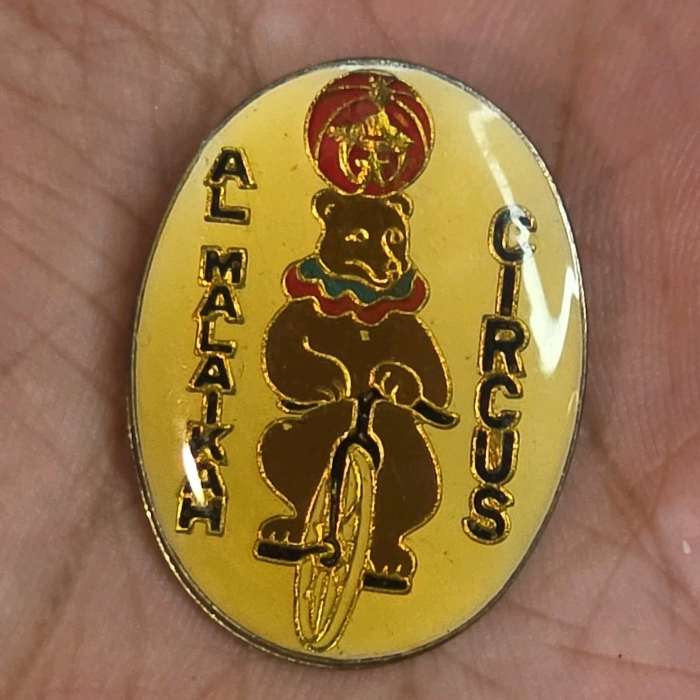 Al Malaikah Circus Bear Riding Unicycle Masonic Shriners Lapel Hat Pin